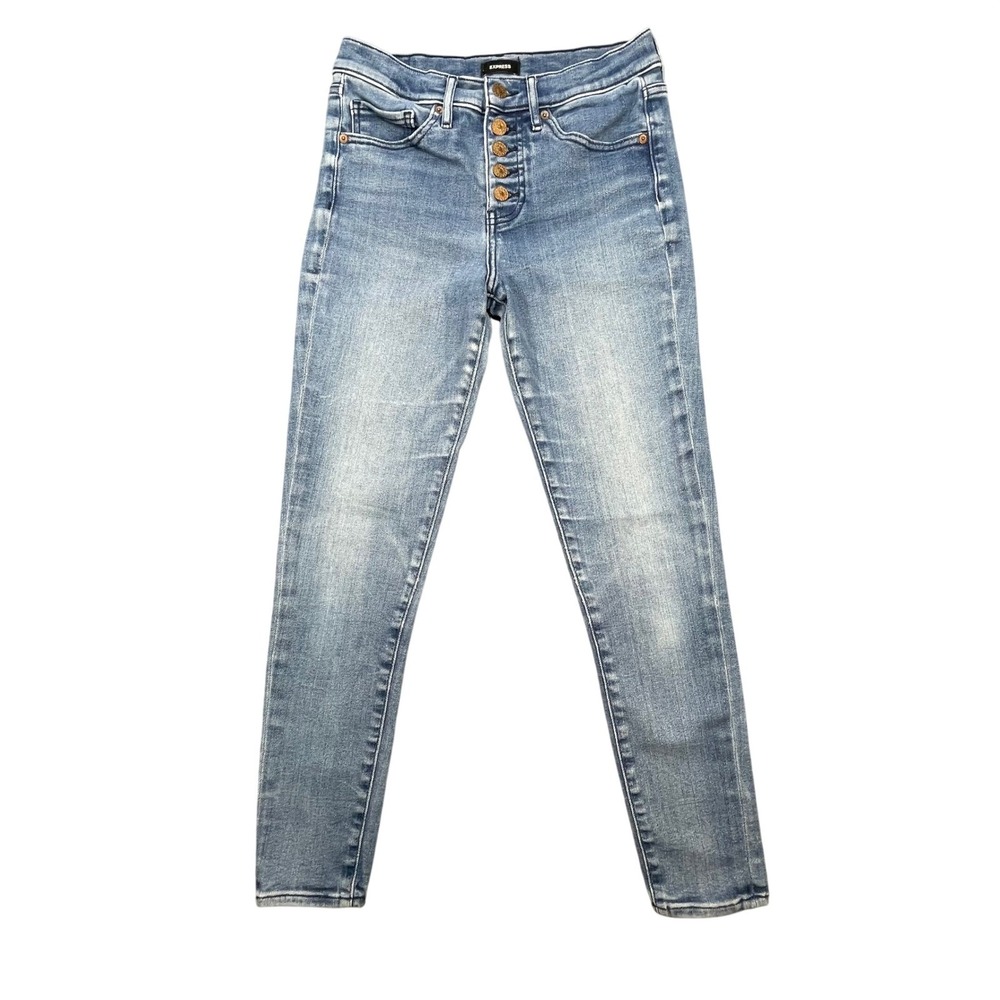 Express Blue Skinny Jeans Mid Rise Button Fly Women Size 4R